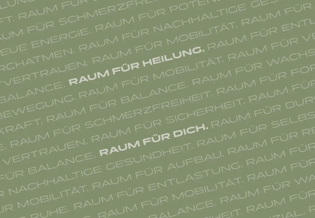 Grafisches Muster mit wiederholten Begriffen aus dem Heilraum-Leitbild