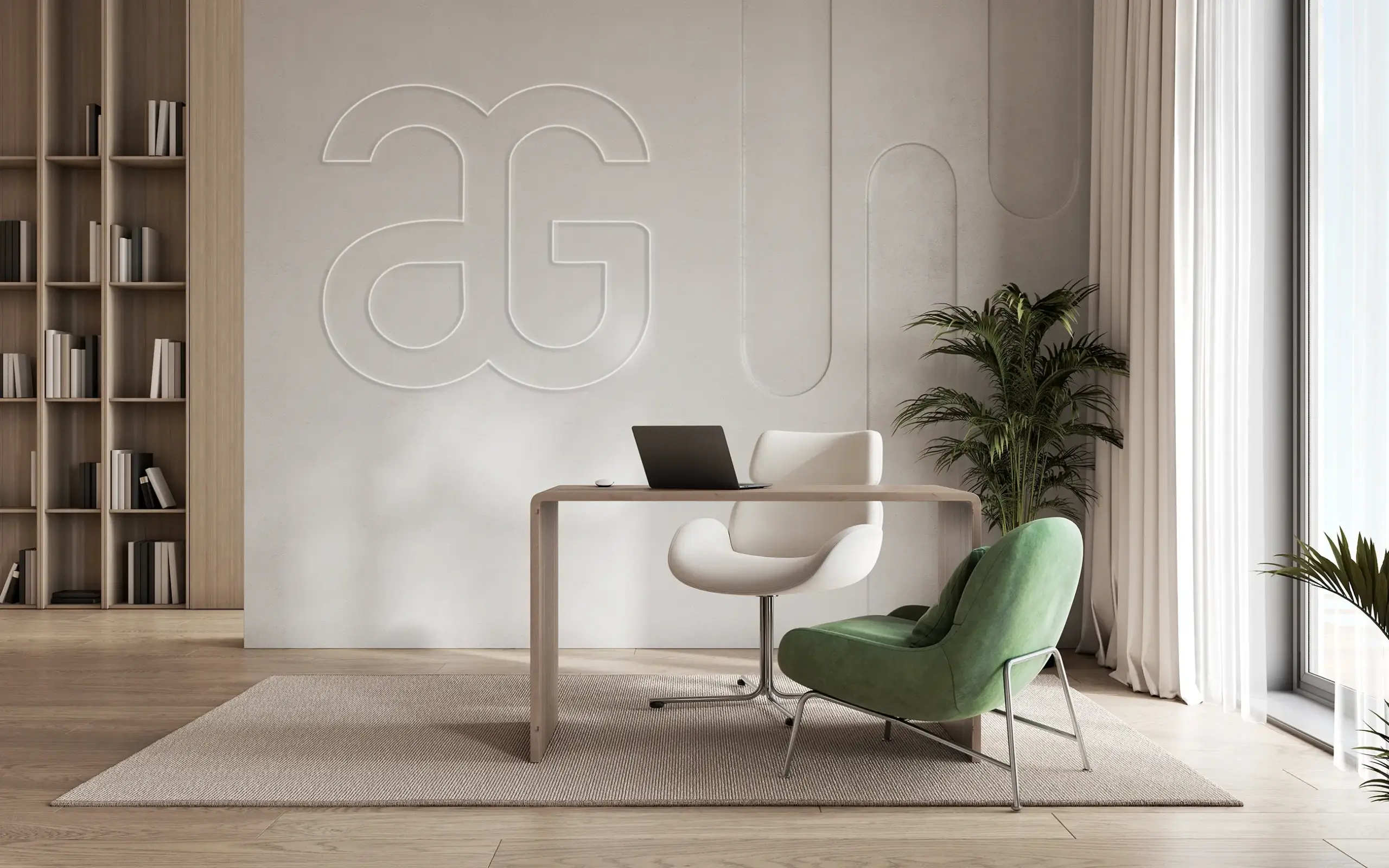 Interior-Mockup zur Markenwirkung von Alissa Gehrig Business Consulting mit AG-Monogramm