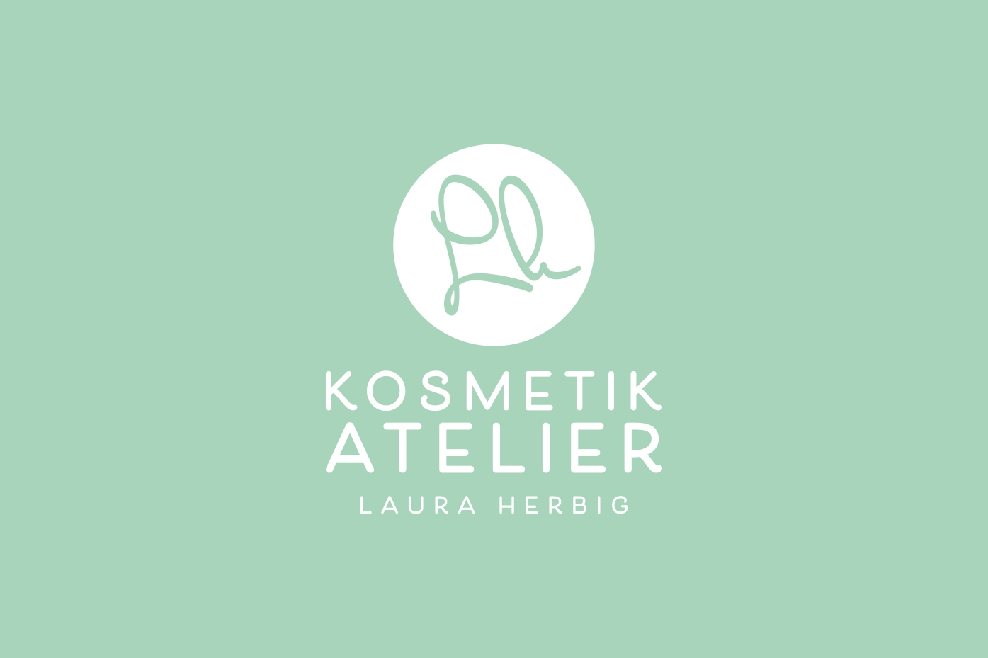 Logo und Corporate Design für Kosmetikatelier Laura Herbig mit mintgrünem Hintergrund und modernem Markenauftritt.
